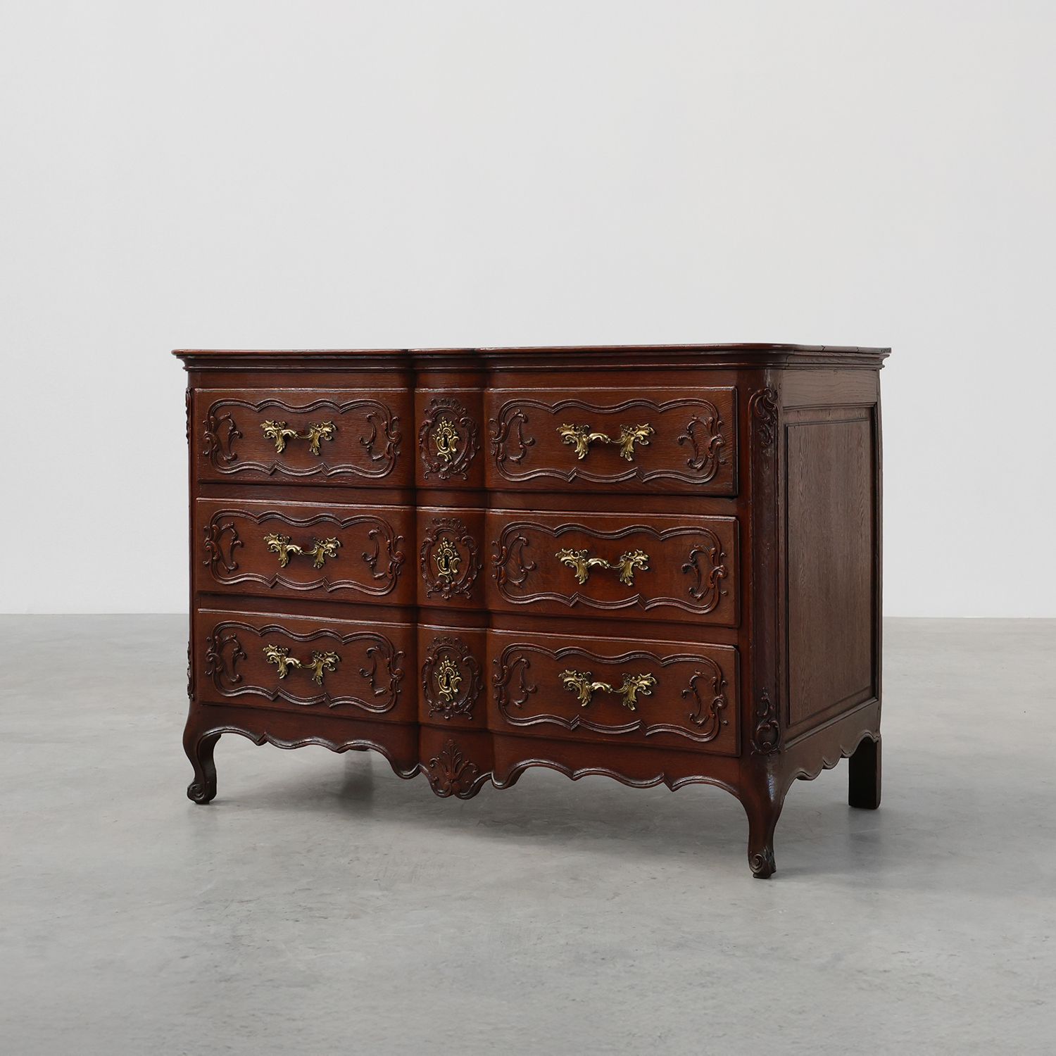 French 18th Century hand crafted oak chest of drawers in Louis XV style-img